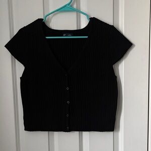 GAP Black Ribbed Short-Sleeve Button Front Sweater